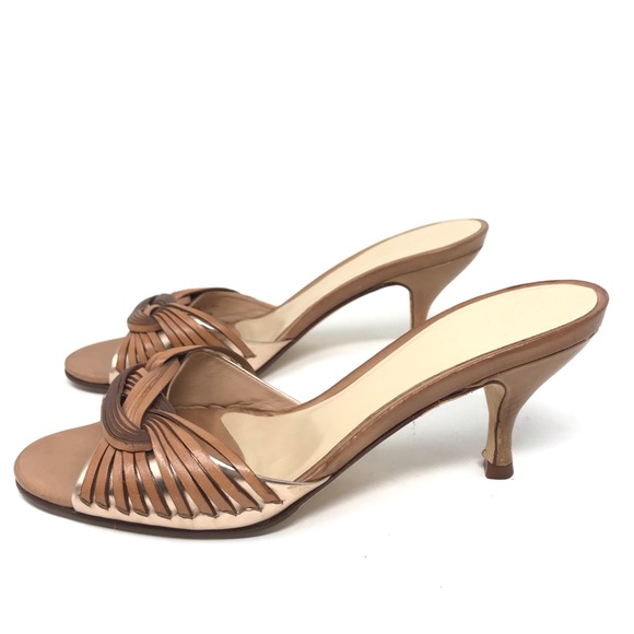 SOLD🎉Cole Haan Leather Slip On Heels Tan Gold - Picture 3 of 7